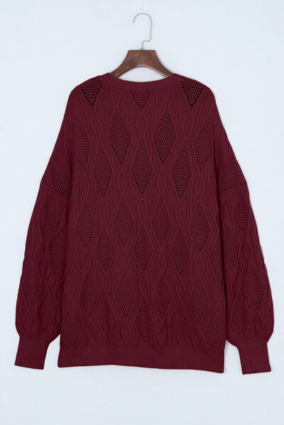 Blue Zone Planet | Plus Size Cable-Knit Button Up Sweater BLUE ZONE PLANET