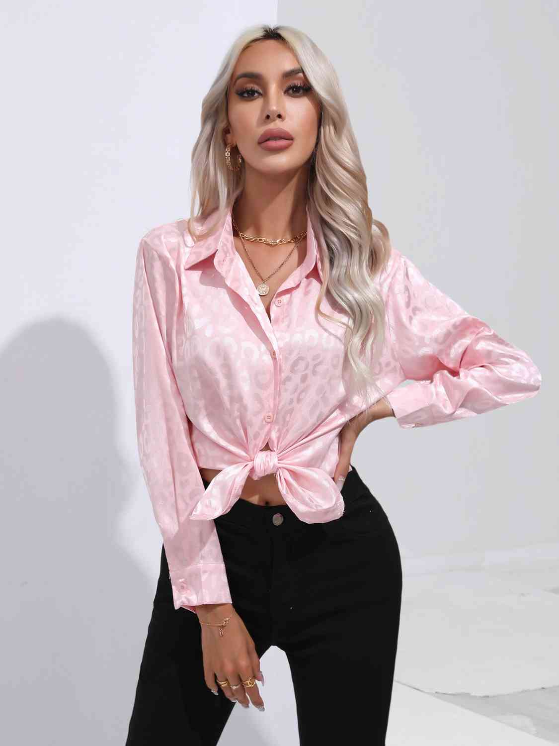 Printed Collared Neck Buttoned Shirt BLUE ZONE PLANET