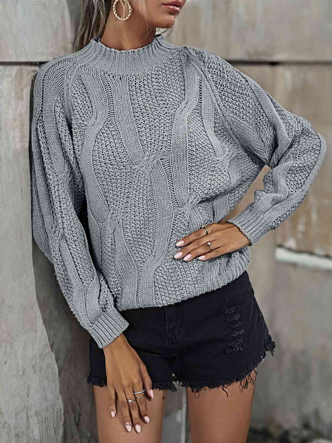 Rib-Knit Mock Neck Sweater BLUE ZONE PLANET