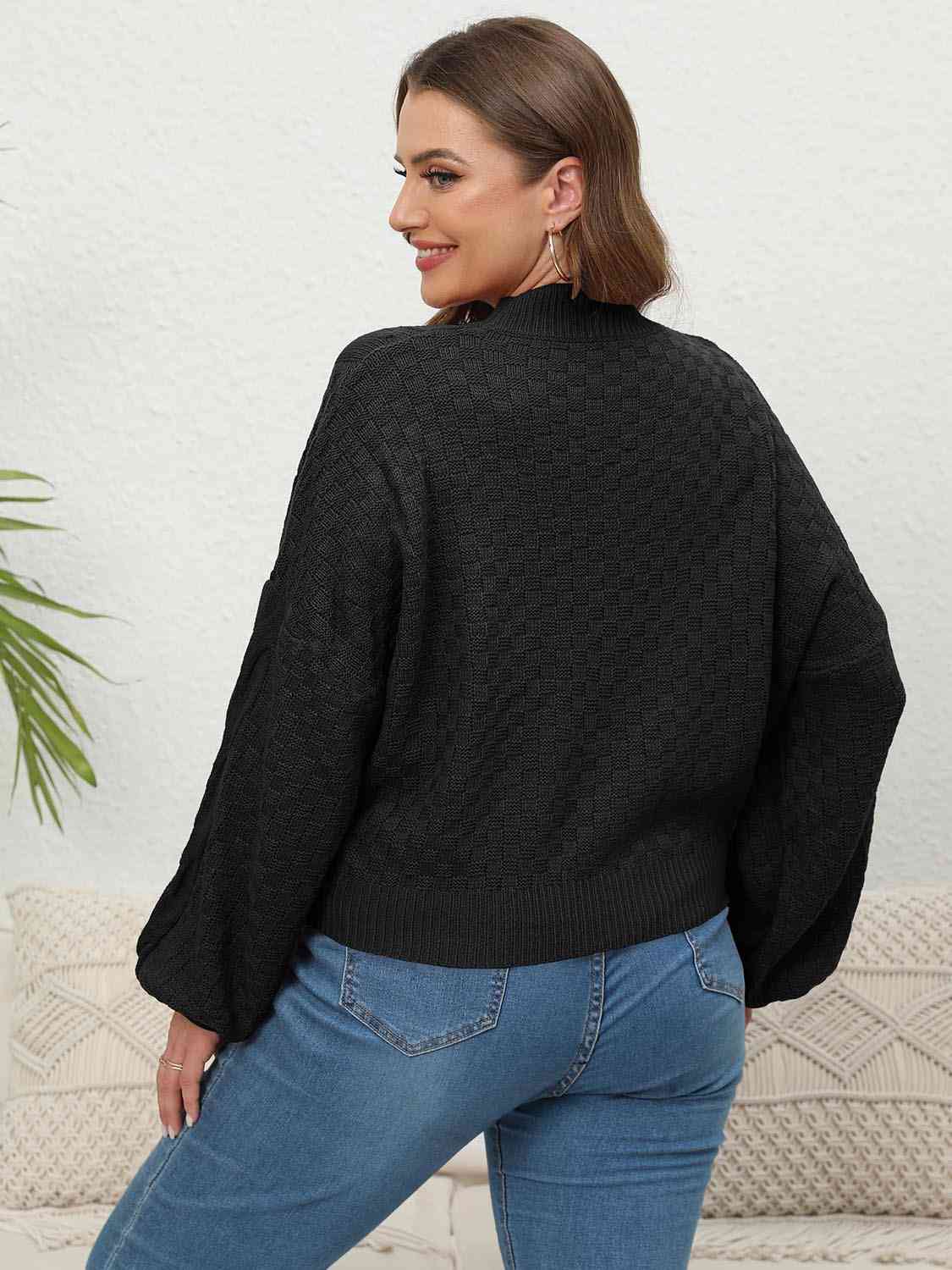 Plus Size Mock Neck Cable Knit Long Sleeve Sweater BLUE ZONE PLANET