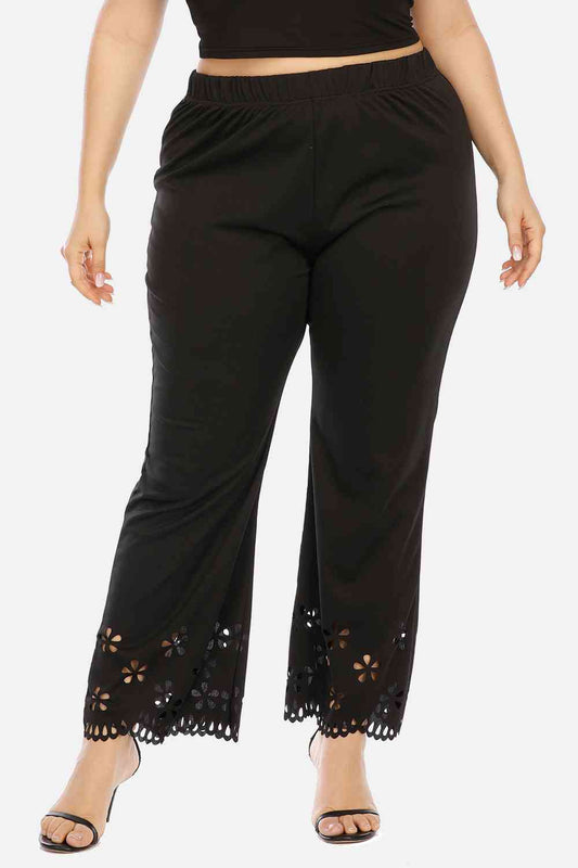 Plus Size Openwork Detail Pants BLUE ZONE PLANET