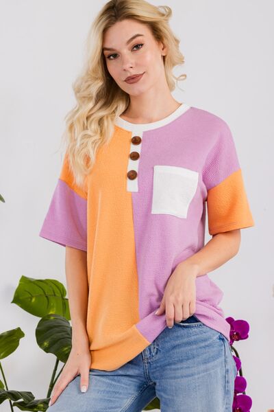 Blue Zone Planet | Celeste Full Size Color Block Short Sleeve T-Shirt BLUE ZONE PLANET