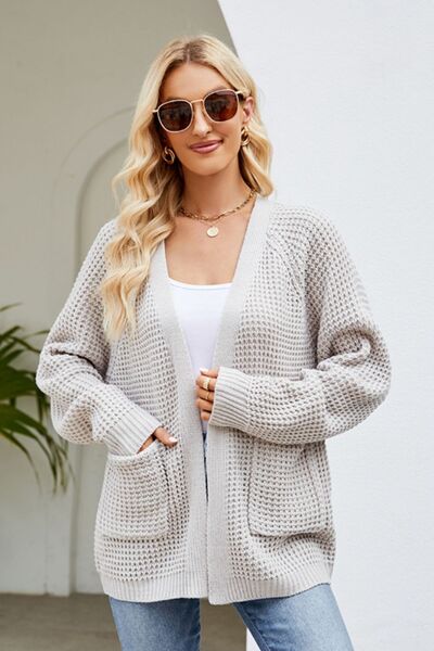 Open Front Raglan Sleeve Pocketed Cardigan BLUE ZONE PLANET