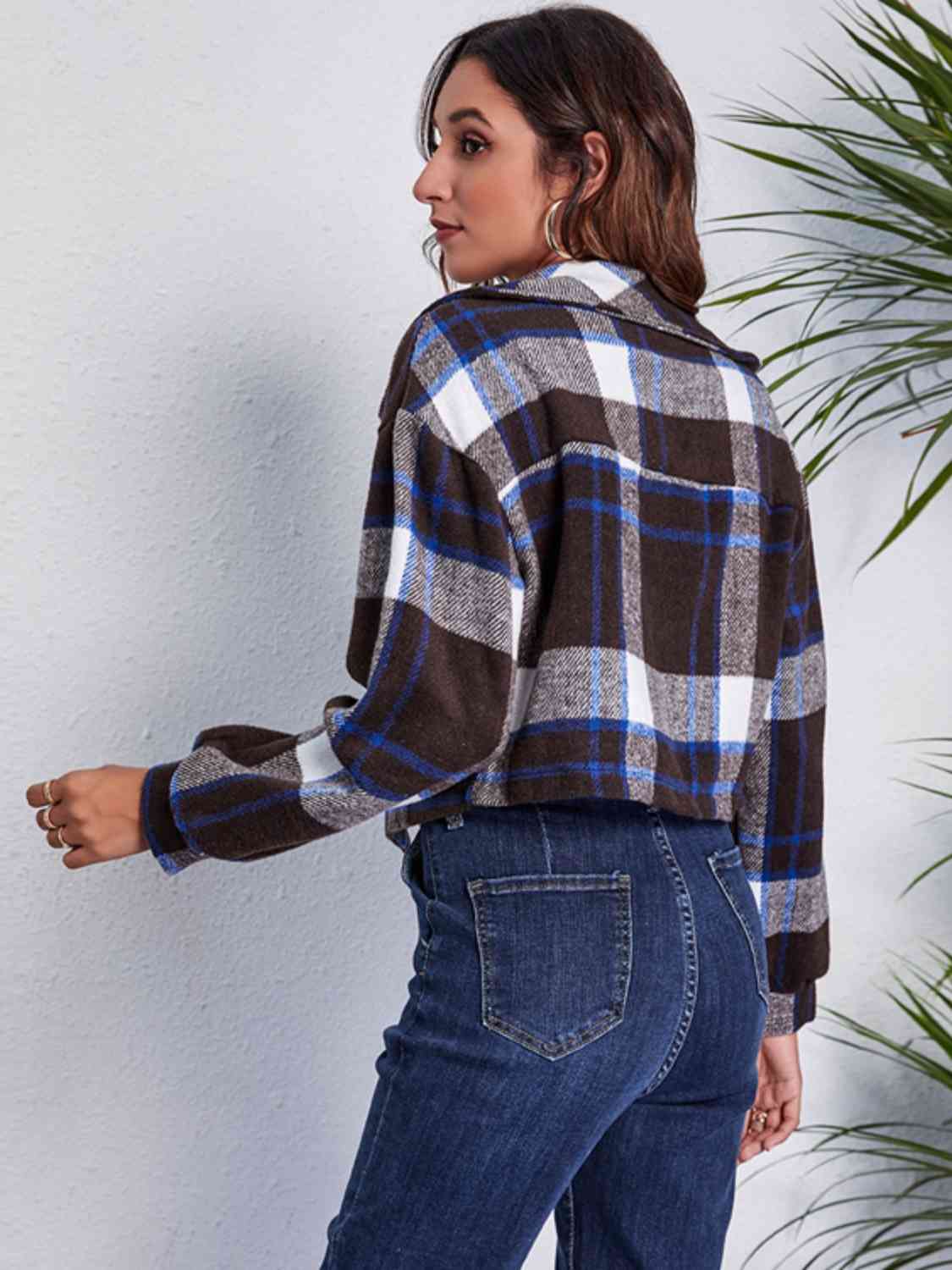 Plaid Button Front Jacket with Pockets BLUE ZONE PLANET