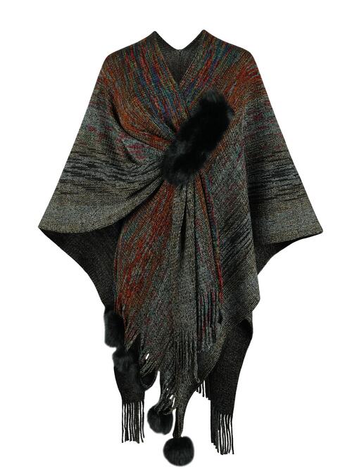 Heathered Fringe Hem Poncho BLUE ZONE PLANET