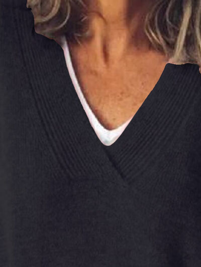 Blue Zone Planet | V-Neck Dropped Shoulder Sweater BLUE ZONE PLANET