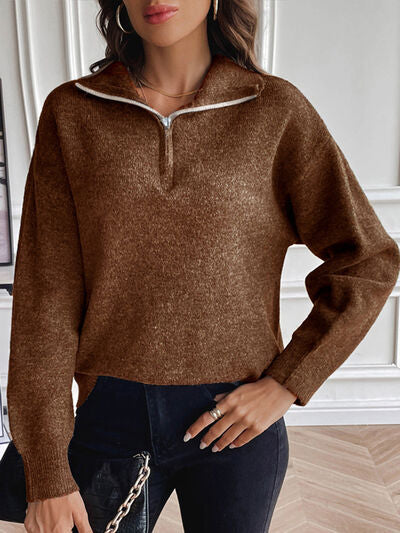 Blue Zone Planet | Half Zip Dropped Shoulder Sweater BLUE ZONE PLANET