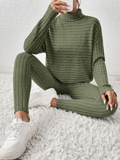 Blue Zone Planet |  Ribbed Turtleneck Top and Pants Set BLUE ZONE PLANET