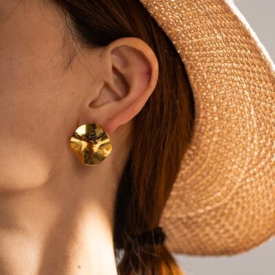 Geometric Pleated 18K Gold-Plated Stud Earrings-EARRINGS-[Adult]-[Female]-Gold-One Size-2022 Online Blue Zone Planet