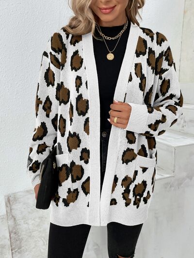 Blue Zone Planet | Leopard Open Front Dropped Shoulder Cardigan BLUE ZONE PLANET
