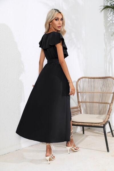 Blue Zone Planet | Ruffled Tied V-Neck Midi Dress BLUE ZONE PLANET