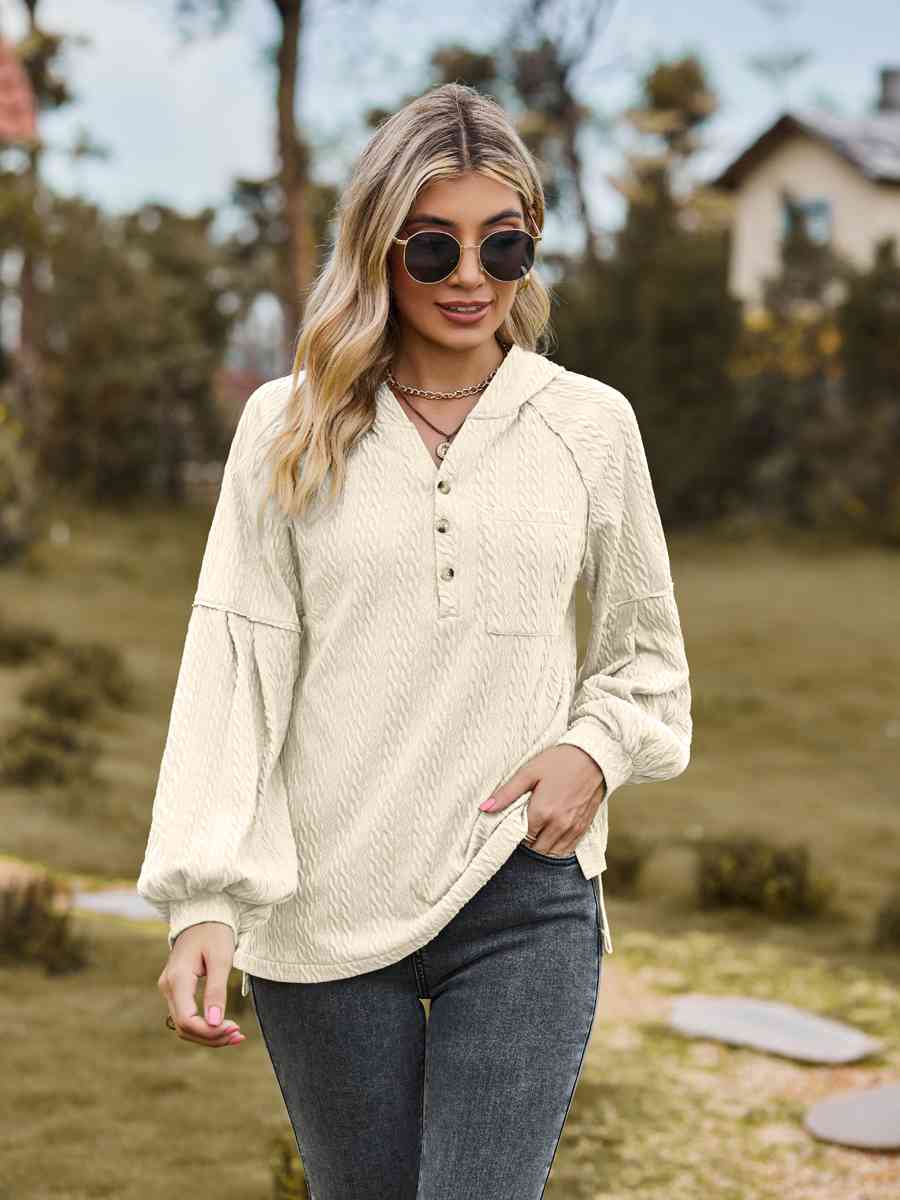Cable-Knit Dropped Shoulder Hoodie BLUE ZONE PLANET
