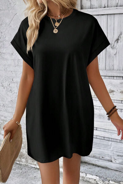 Blue Zone Planet | Pocketed Round Neck Short Sleeve Dress BLUE ZONE PLANET