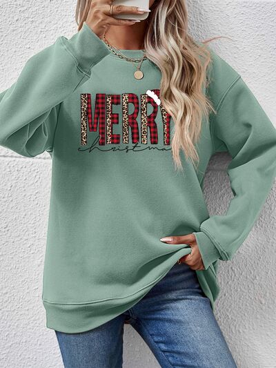 Blue Zone Planet | MERRY CHRISTMAS Round Neck Long Sleeve Sweatshirt BLUE ZONE PLANET