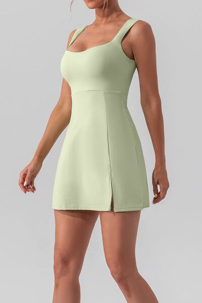 Blue Zone Planet | Square Neck Sleeveless Slit Mini Active Dress BLUE ZONE PLANET