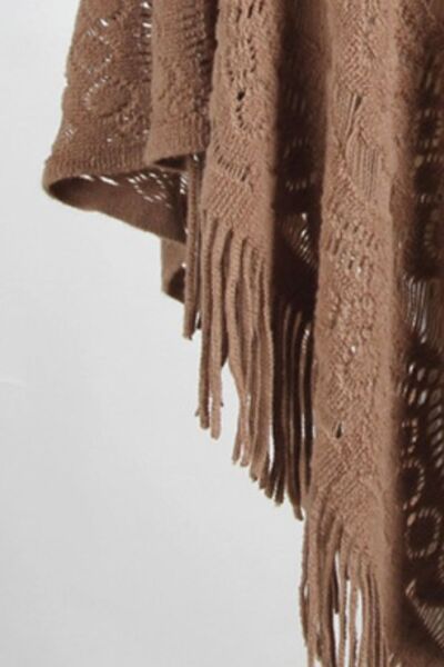 Blue Zone Planet |  Fringe Openwork Surplice Cape Sleeve Poncho BLUE ZONE PLANET