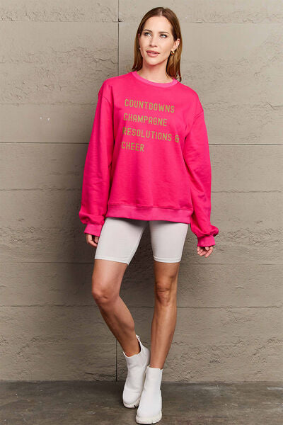 Blue Zone Planet | Simply Love Full Size COUNTDOWNS CHAMPAGNE RESOLUTIONS & CHEER Round Neck Sweatshirt BLUE ZONE PLANET