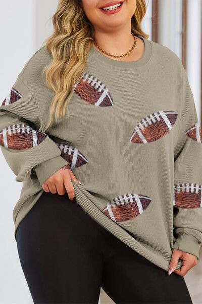 Blue Zone Planet | Plus Size Sequin Football Dropped Shoulder Sweatshirt BLUE ZONE PLANET