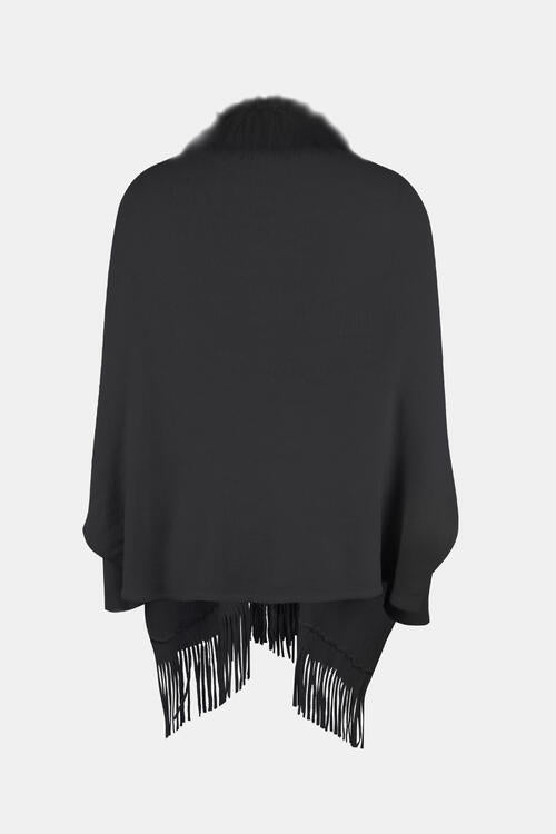 Fringe Open Front Long Sleeve Poncho BLUE ZONE PLANET