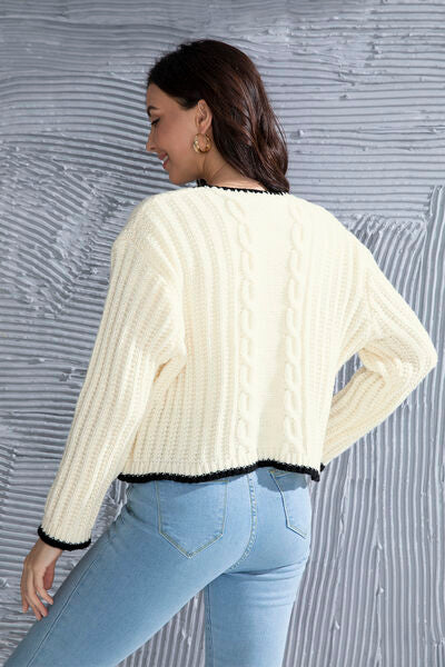 Blue Zone Planet | Graphic Cable-Knit Button Up Cardigan BLUE ZONE PLANET