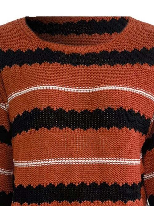 Striped Round Neck Long Sleeve Sweater BLUE ZONE PLANET