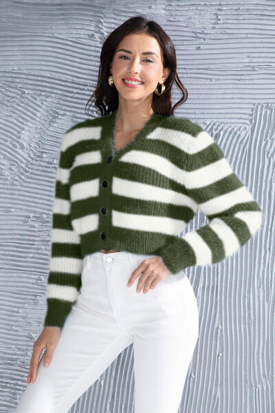 Blue Zone Planet | Striped Button Up Cropped Cardigan BLUE ZONE PLANET