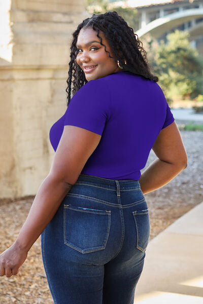 Blue Zone Planet | Basic Bae Full Size Round Neck Short Sleeve Bodysuit BLUE ZONE PLANET