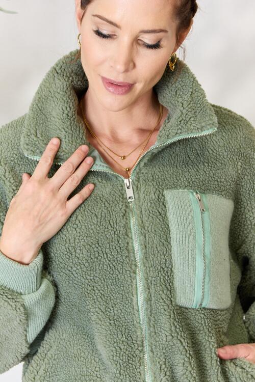 Heimish Full Size Zip Up Collared Neck Jacket BLUE ZONE PLANET