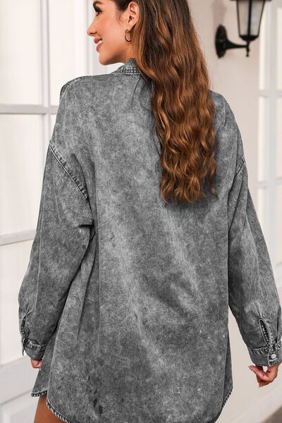 Blue Zone Planet | Button Up Dropped Shoulder Denim Top BLUE ZONE PLANET