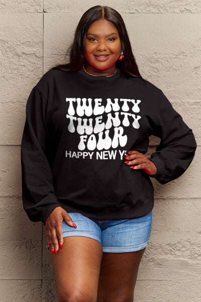 Blue Zone Planet | Simply Love Full Size TWENTY TWENTY FOUR HAPPY NEW YEAR Dropped Shoulder Sweatshirt BLUE ZONE PLANET