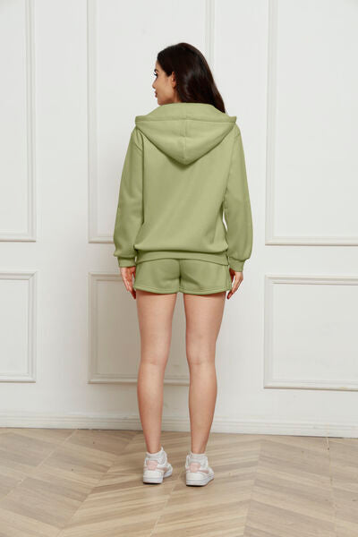Blue Zone Planet | Zip Up Drawstring Hoodie and Shorts Set BLUE ZONE PLANET