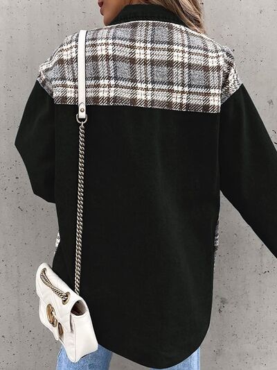 Plaid Button Up Dropped Shoulder Jacket BLUE ZONE PLANET