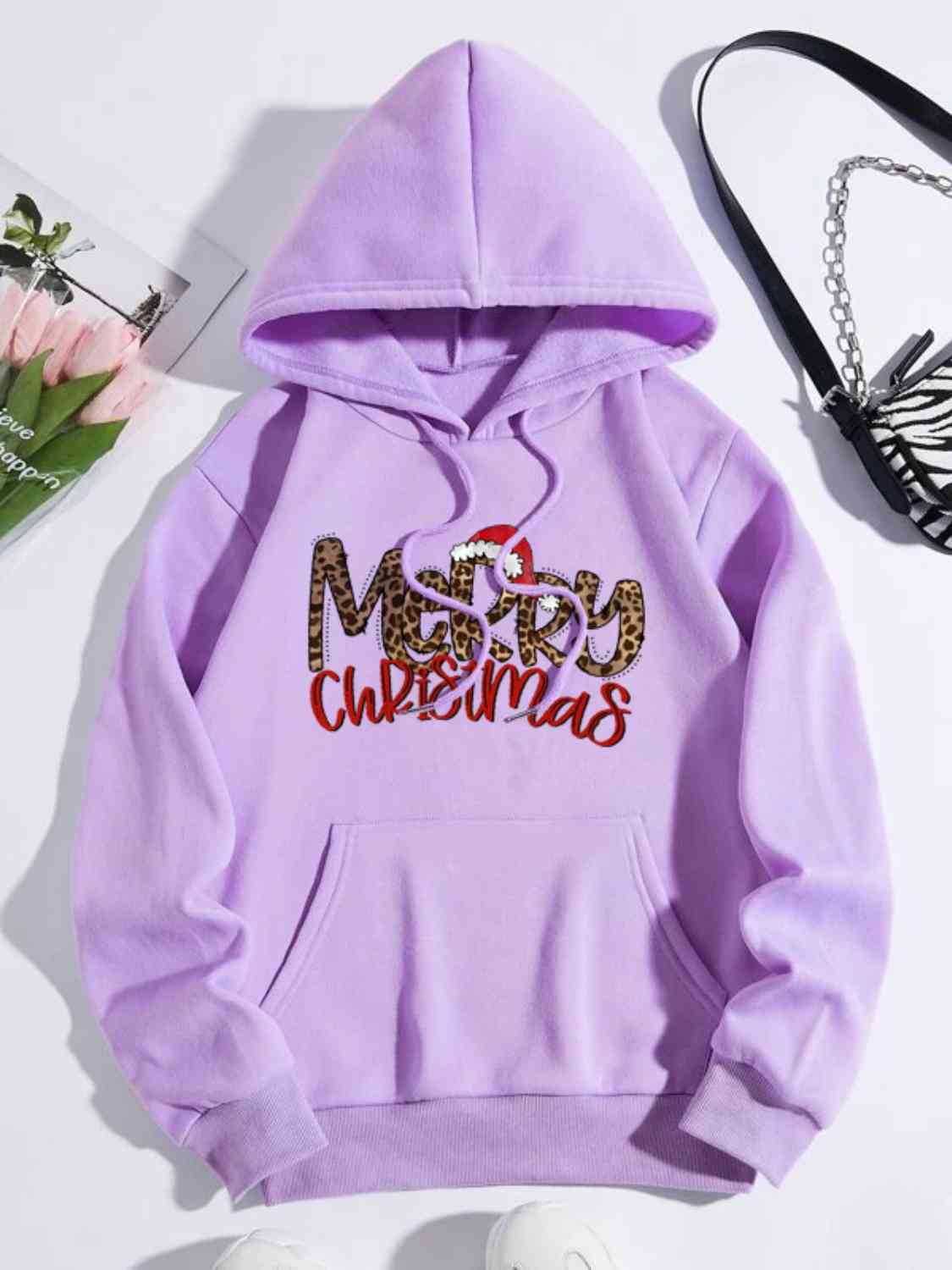MERRY CHRISTMAS Graphic Drawstring Hoodie BLUE ZONE PLANET