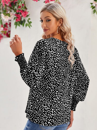 Blue Zone Planet | Printed V-Neck Lantern Sleeve Blouse BLUE ZONE PLANET