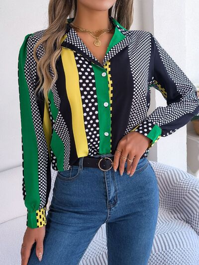 Blue Zone Planet | Polka Dot Contrast Long Sleeve Shirt BLUE ZONE PLANET