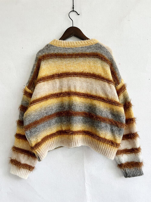 Blue Zone Planet | Striped Round Neck Long Sleeve Sweater BLUE ZONE PLANET