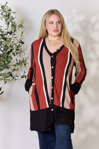 Blue Zone Planet |  Celeste Full Size Striped Button Up Long Sleeve Cardigan BLUE ZONE PLANET
