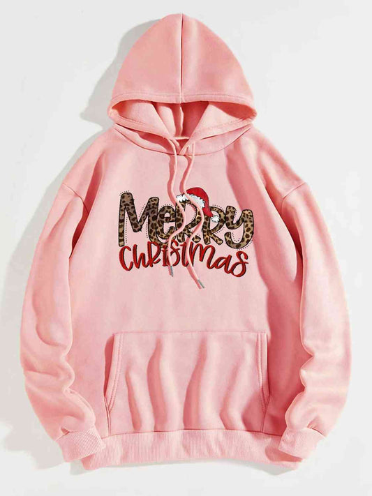 MERRY CHRISTMAS Graphic Drawstring Hoodie BLUE ZONE PLANET