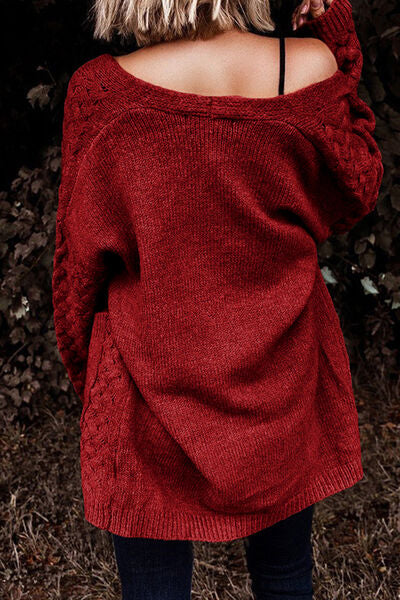 Open Front Dropped Shoulder Cardigan with Pockets Trendsi