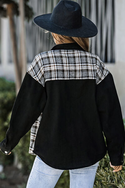 Blue Zone Planet | Plaid Pocketed Button Up Denim Jacket BLUE ZONE PLANET