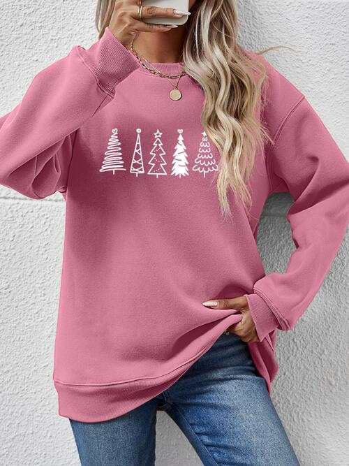 Christmas Tree Graphic Drop Shoulder Sweatshirt BLUE ZONE PLANET