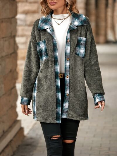 Blue Zone Planet |  Plaid Contrast Dropped Shoulder Coat BLUE ZONE PLANET