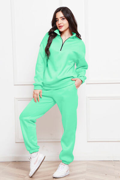 Blue Zone Planet | Half Zip Long Sleeve Sweatshirt and Pants Set BLUE ZONE PLANET