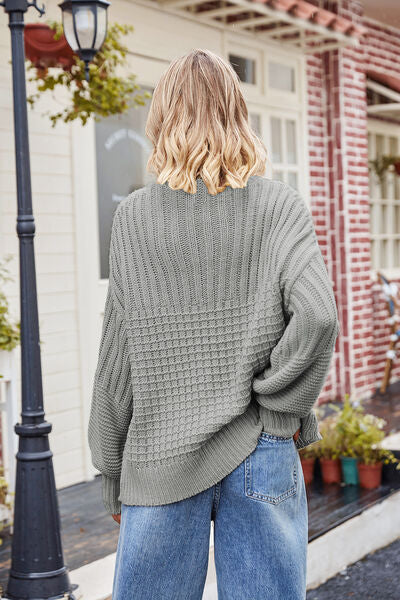 Ribbed Drop Shoulder Lantern Sleeve Sweater BLUE ZONE PLANET