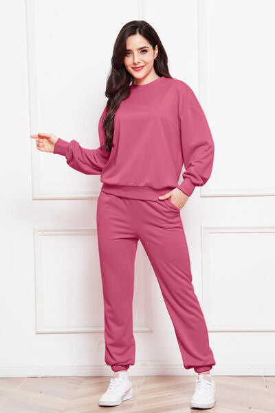 Blue Zone Planet | Round Neck Long Sleeve Sweatshirt and Pants Set BLUE ZONE PLANET