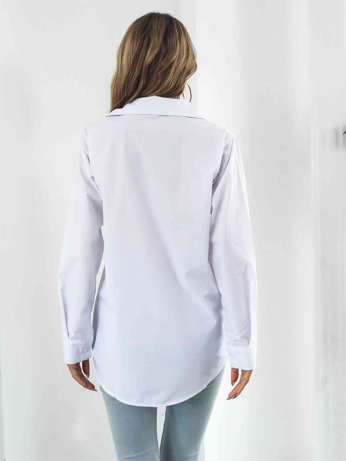 Collared Neck Buttoned Shirt with Pockets BLUE ZONE PLANET