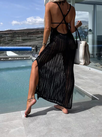 Openwork Slit Cutout Wide Strap Dress BLUE ZONE PLANET