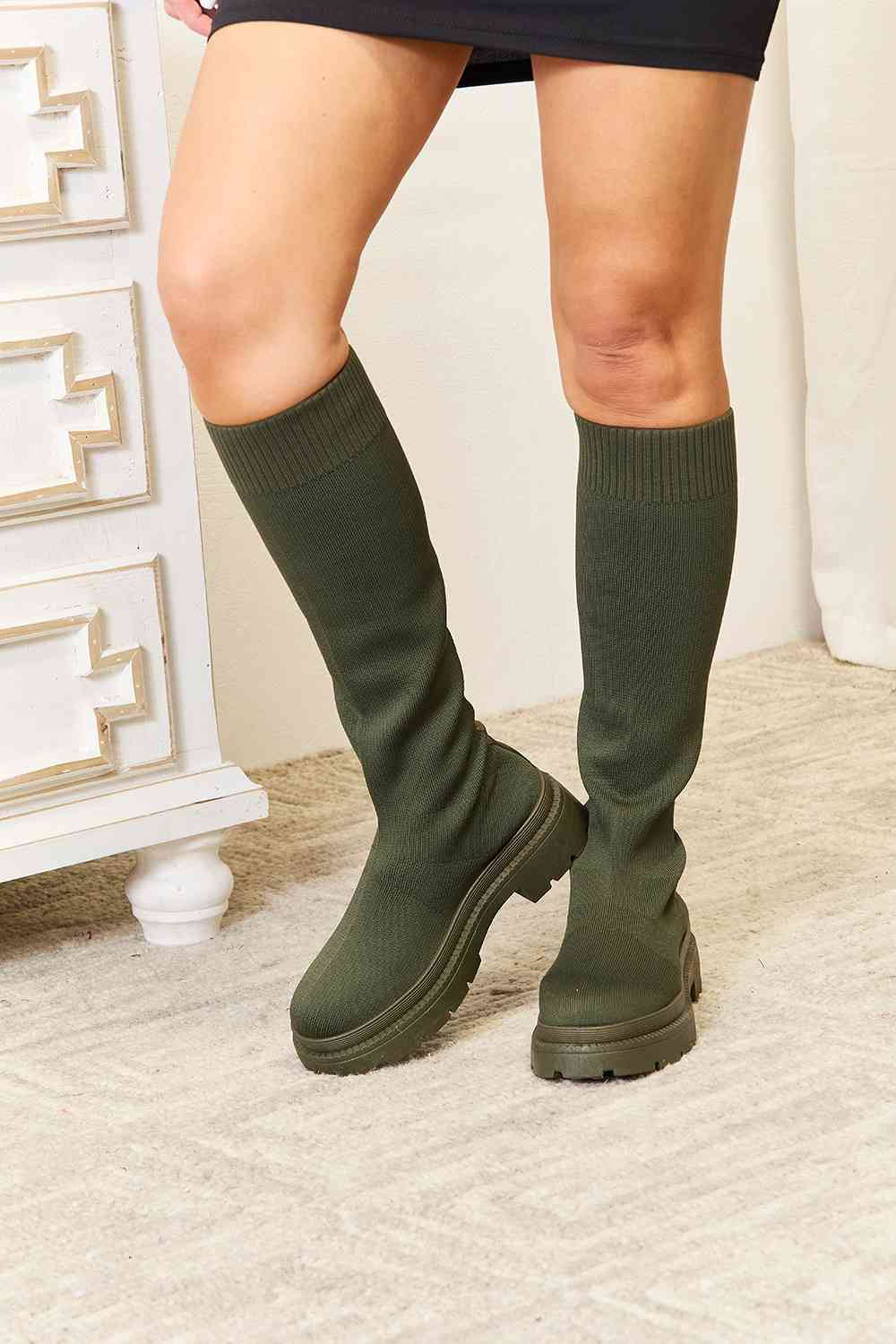 WILD DIVA Footwear Knee High Platform Sock Boots BLUE ZONE PLANET