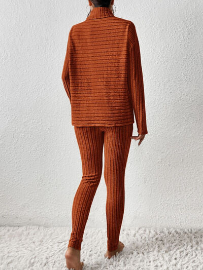 Blue Zone Planet |  Ribbed Turtleneck Top and Pants Set BLUE ZONE PLANET