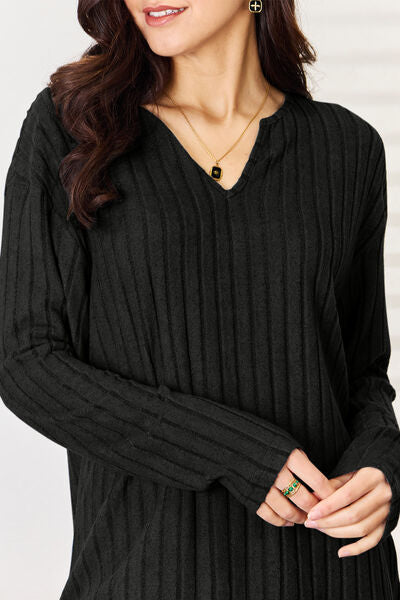 Blue Zone Planet | Basic Bae Full Size Notched Long Sleeve Top and Pants Set BLUE ZONE PLANET